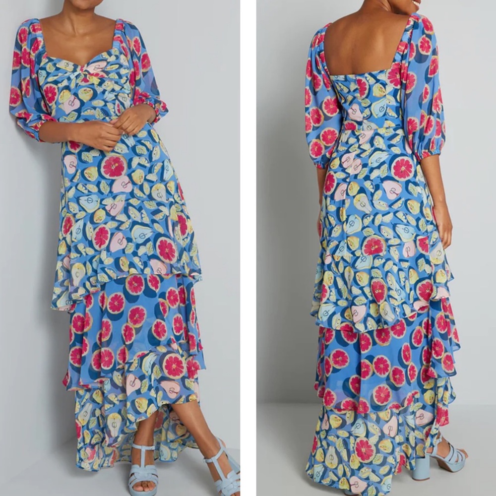 Hutch X ModCloth NWT Amorous Ambrosia Tiered Fruit Colorful Maxi Dress Size 12